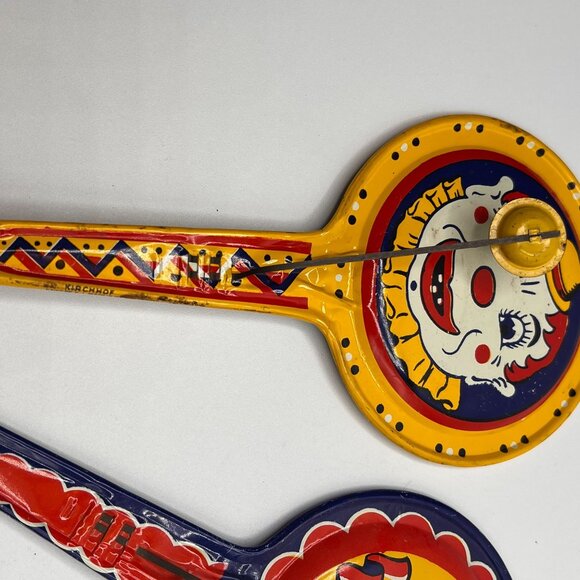 VTG Kirchhoff Clown Tin Noisemakers Colorful Carnival Clacker Toys Retro C. 1940 - Picture 11 of 13